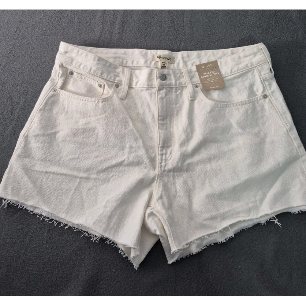 NWT Madewell Relaxed Denim Shorts High Rise Womens Size 16W Cutoff Ivory Summer